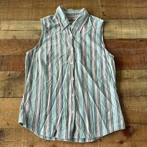 Columbia Women's Pink Blue Green Striped Sleeveless Collared Button Up -M